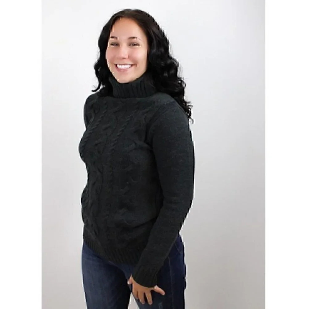 Cable Knit Turtleneck Sweater - Dark Grey